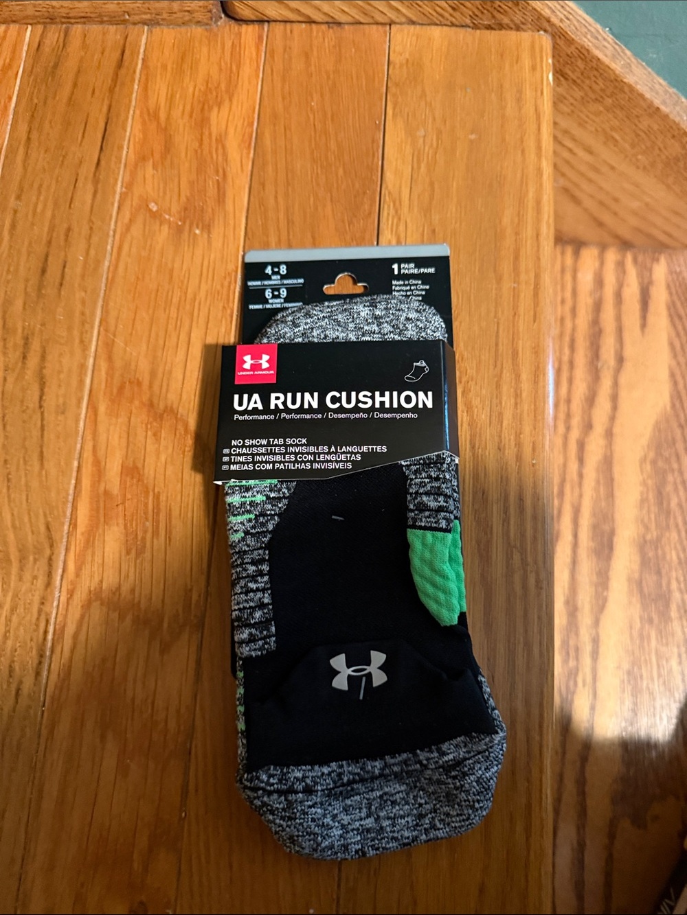 Under Armour UA Run Cushion No-Show Socks - Black & Green